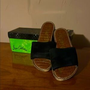 Sam Edelman Black Suede Minimalist Mule Slide Sandals